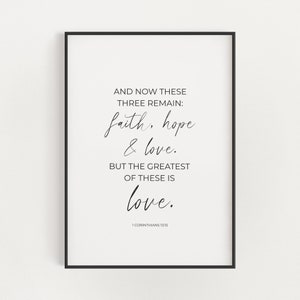 1 Corinthians 13:13 Faith Hope Love Wall Art, Marriage Scripture Printable Digital Download, Minimalist Christian Bible Verse Wall Art Print