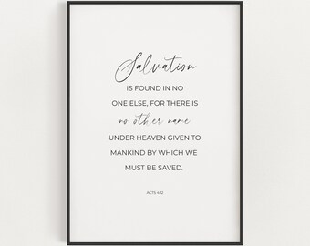 Acts 4:12 Salvation Bible Verse Printable Wall Art, Minimalist Christian Easter Scripture Wall Art Home Decor, No Other Name Digital Print