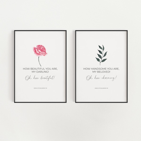 Song of Solomon 1:15-16 How Beautiful You Are Set of 2 Minimalist Christian Marriage Scripture Printable Wall Art, Wedding Bible Verse Print