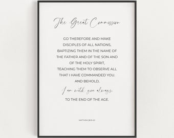 Matthew 28:19-20 The Great Commission Modern Minimalist Bible Verse Wall Art Digital Download Print, Christian Missionary Leaving Gift