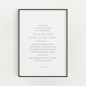 Colossians 3:12-14 Minimalist Bible Verse Printable Wall Art, Put on Love Scripture Digital Download, Modern Christian Wall Art Home Decor