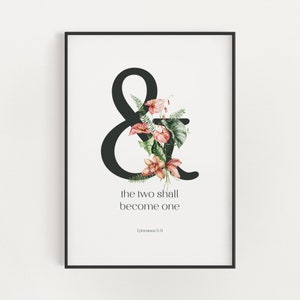 Ephesians 5:31 and the Two Shall Become One Printable Marriage Scripture Wall Art, Christian Wedding Gift, Marriage Bible Verse Digital Art