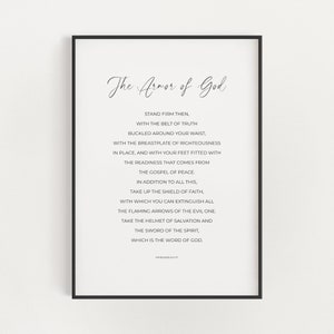 The Armor of God Modern Christian Bible Verse Printable Wall Art, Ephesians 6:14-17 Simple Minimalist Scripture Digital Print, Baptism Gift