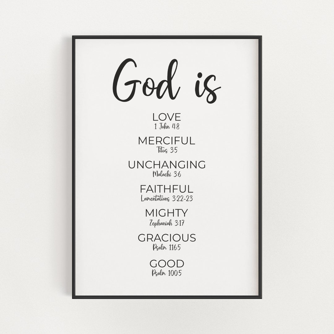 God is Bible Verse Affirmations Printable Wall Art, Attributes of God ...