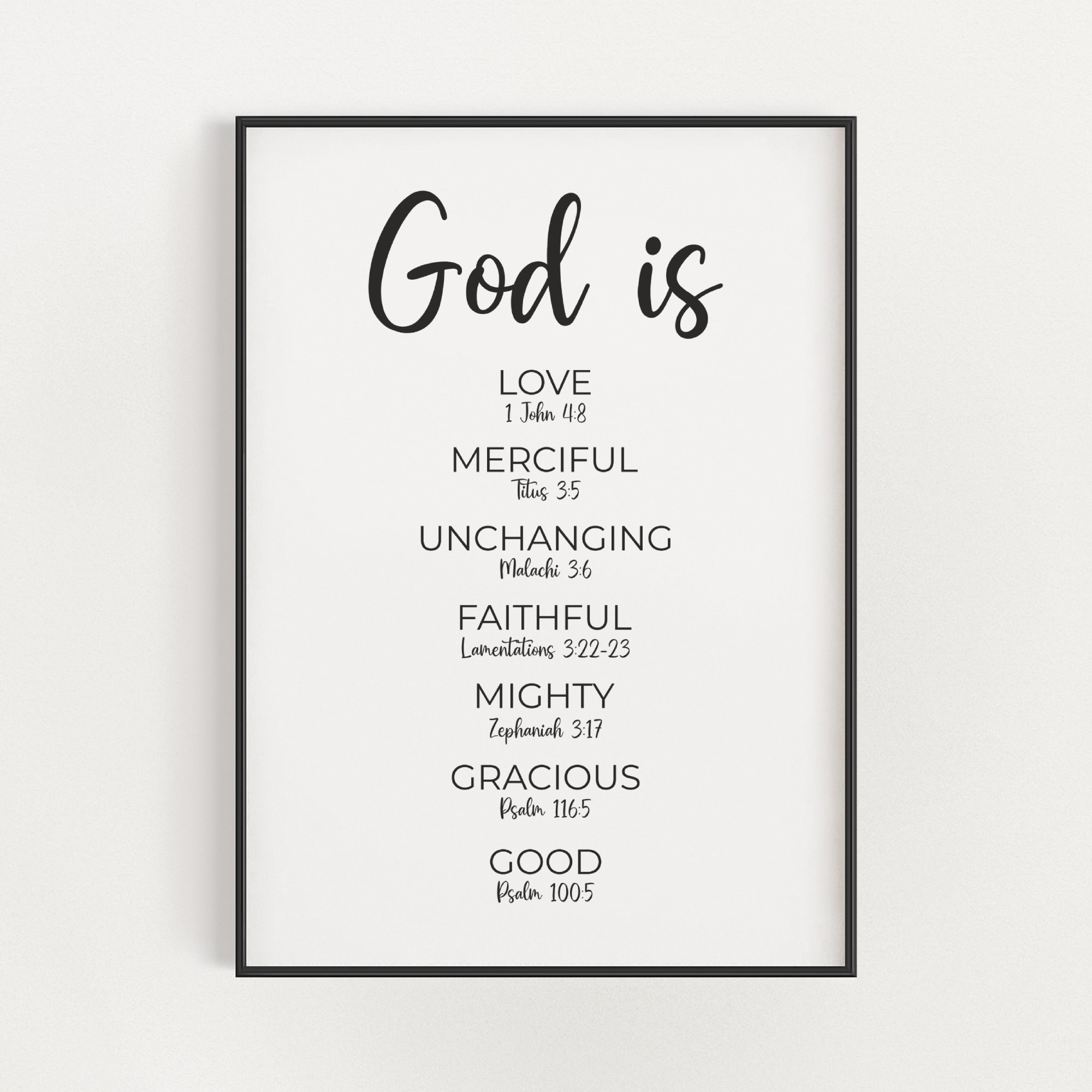 God is Bijbelvers Affirmaties Afdrukbare Muurkunst, Kenmerken van God Digitale Print, Christelijk Kwekerij Decor, Minimalistische Schriftkunst
