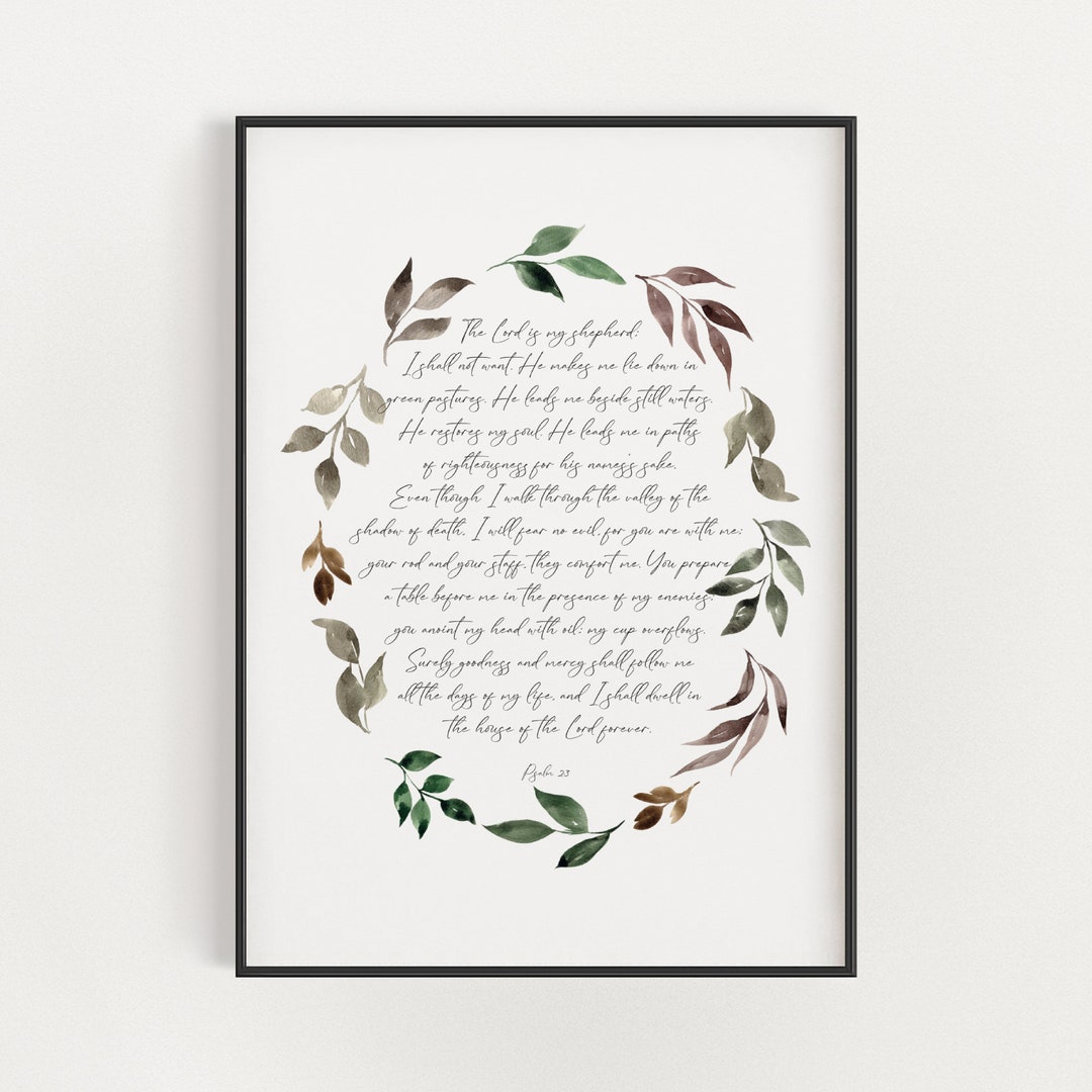 The Lord is My Shepherd Printable Bible Verse Wall Art, Botanical Psalm ...