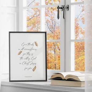 Geben Sie Dank in allen Umständen 1 Thessalonicher 5:18 druckbare Herbst Bibel Vers Wandkunst, Christian Thanksgiving Schrift digitaler Download