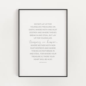 Matthew 6:19-21 Treasures in Heaven Scripture Printable Wall Art, Minimalist Christian Wall Art Digital Download, Modern Bible Verse Poster