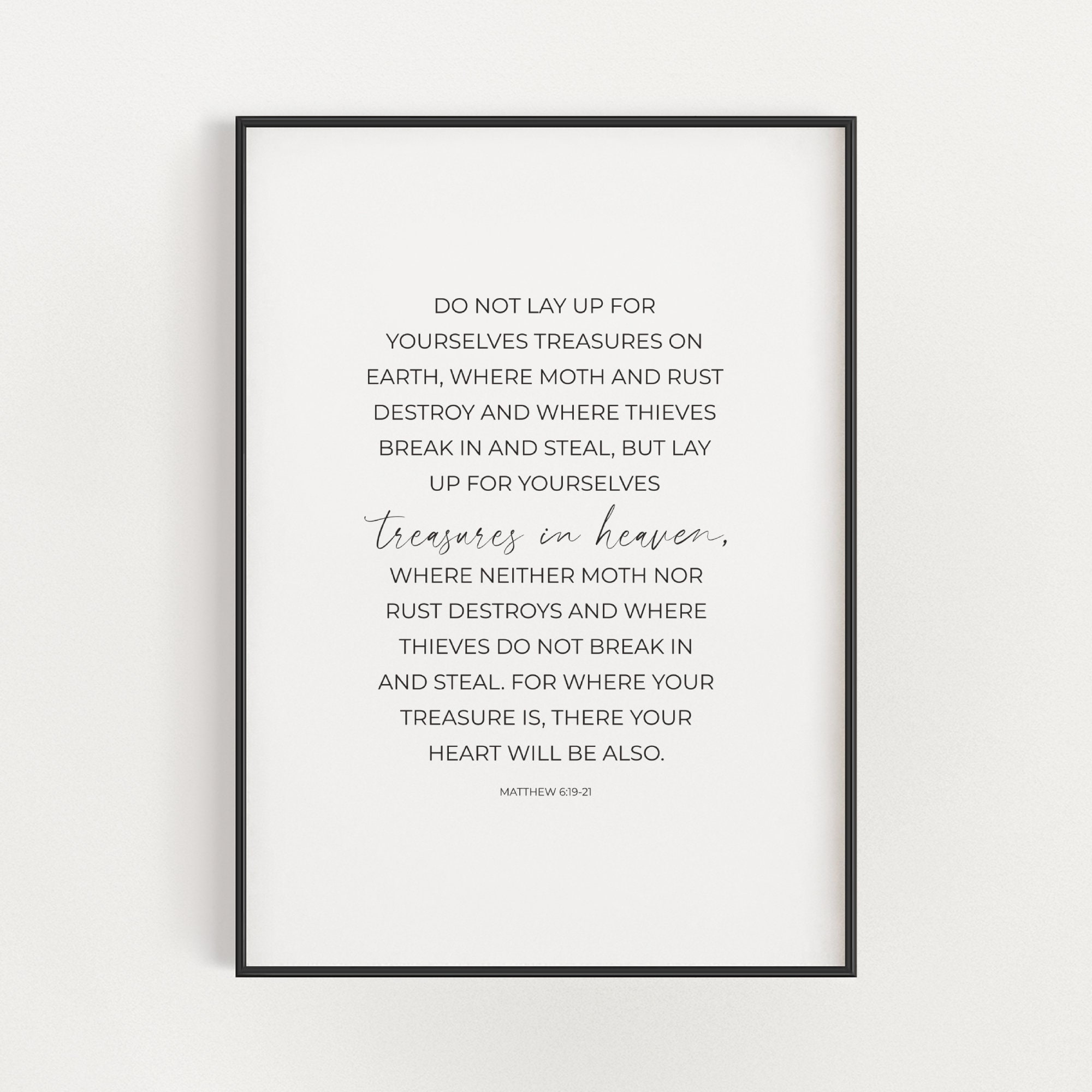 Matthew 6:19-21 Treasures in Heaven Scripture Printable Wall ...
