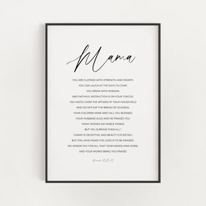 Proverbs 31:25-31, Mama Bible Verse Printable Personalised Gift, Scripture Instant Download, Modern Christian Wall Art, Mother&#39;s Day Gift