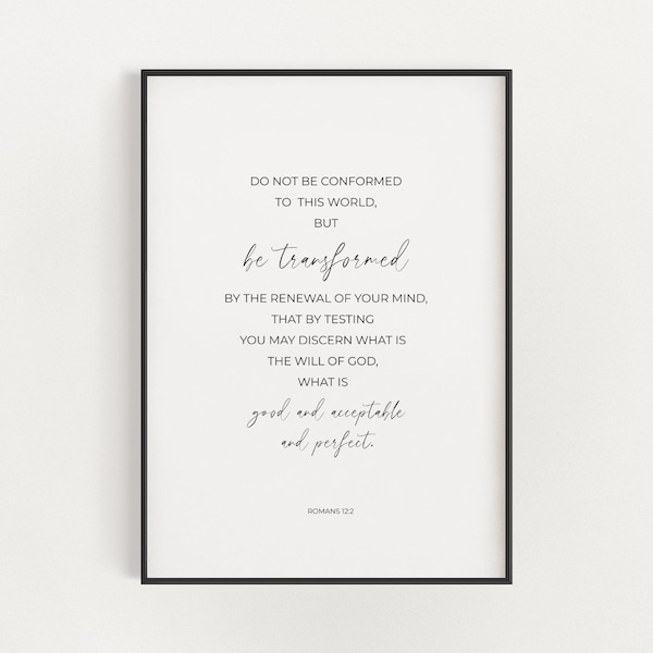 Romans 12:2 Do Not Conform to This World Minimalist Christian Scripture Wall Art Digital Print, Modern Typography Bible Verse Printable Sign
