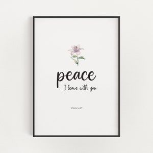 Paz que dejo contigo imprimible versículo bíblico arte de la pared, Juan 14:27 floral cristiano arte de la pared de Pascua, acuarela lirio escritura impresión digital