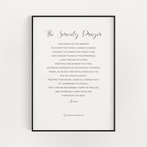 Minimalistische Serenity Prayer Wall Art Printable Full Long Version door Reinhold Niebuhr, Anonieme Alcoholisten Nuchterheid Gift, Typografie Print