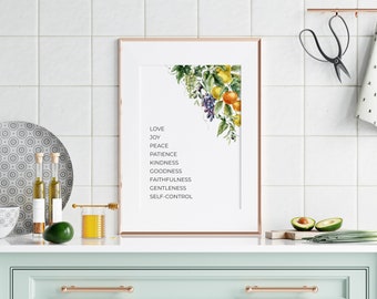 Galatians 5:22-23 Fruit of the Spirit Printable Bible Verse Wall Art, Christian Kitchen Scripture Digital Download, Love Joy Peace Artwork