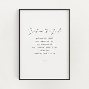 Proverbs 3:5-6 Trust in the Lord With All Your Heart Printable Bible Verse Wall Art, Minimalist Scripture Digital Print, Christian Wall Art