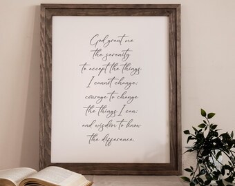 Minimalist Serenity Prayer Typography Printable Wall Art, Reinhold