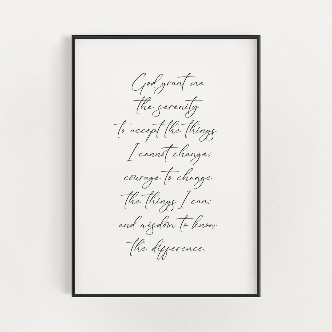 Minimalist Serenity Prayer Typography Printable Wall Art, Reinhold