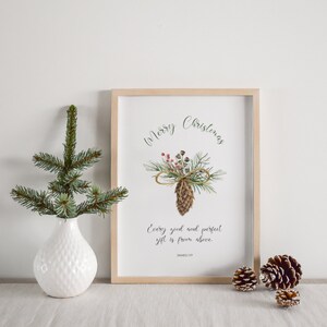 Santiago 1:17 Todo regalo bueno y perfecto Escritura de Navidad Arte de pared imprimible, acuarela Invierno Verde Decoración navideña cristiana