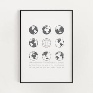 Matthew 28:19 Printable Bible Verse Wall Art, The Great Commission Wall Art, Modern Christian Scripture Digital Print, Missionary Gift
