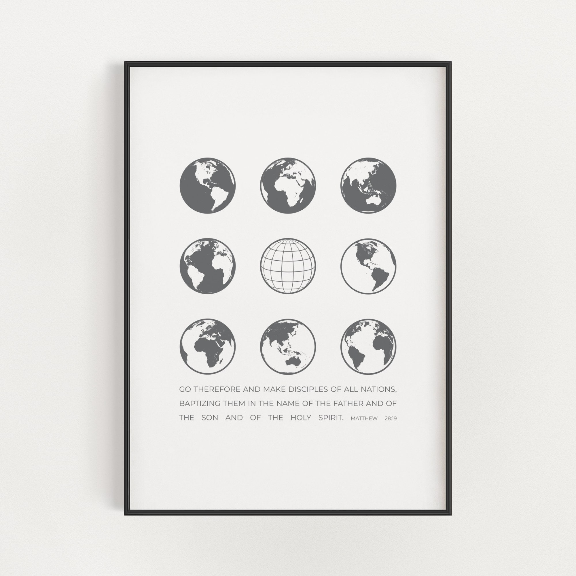 Matthew 28:19 Printable Bible Verse Wall Art, The Great Commission Wall Art, Modern Christian Scripture Digital Print, Missionary Gift
