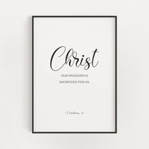 1 Corintios 5:7 KJV Cristo nuestra Pascua es sacrificada por nosotros Minimalista Cristiano Pascua Escritura Biblia Versículo Imprimible Arte de la pared Decoración