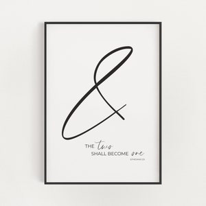 Y los dos se convertirán en uno Efesios 5:31 Matrimonio Versículo bíblico Arte de pared imprimible, Regalo de boda cristiano, Decoración de la pared de las Escrituras del dormitorio
