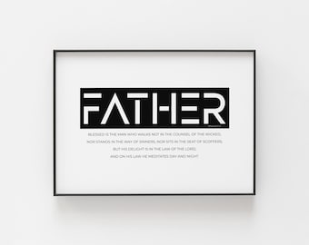 Psalm 1:1-2 Printable Bible Verse Wall Art, Christian Father's Day Gift, Modern Typography Christian Dad Scripture Digital Download Print
