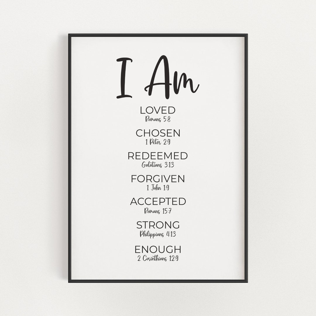 I Am Bible Verse Affirmations Printable Wall Art Positive Christian I Am Bible Verse Affirmations Printable Wall Art Positive Christian