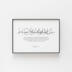 Hosanna in the Highest Lent Printable Wall Art, Modern Christian Easter Decoration, Minimalist Matthew 21:9 Scripture Digital Download