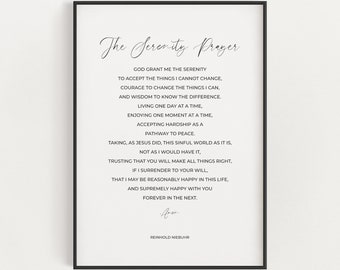 Full Version Serenity Prayer Wall Art Digital Download Print by Reinhold Niebuhr with Minimalist Typography Aesthetic, AA Sobriety Gift
