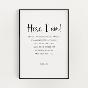 Revelation 3:20 I Stand At the Door and Knock Minimalist Scripture Printable Wall Art, Christian Kitchen Bible Verse Decor Digital Download