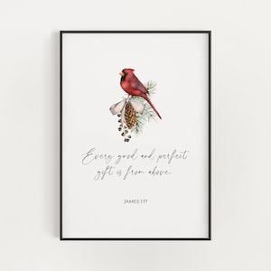 James 1:17 Every Good and Perfect Gift is From Above Christian Christmas Scripture Printable Wall Art, Bible Verse Holiday Home Decor