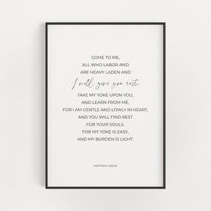 Matthew 11:28-30 Come To Me All Who Labor Minimalist Christian Scripture Wall Art Digital Print, Modern Bible Verse Bedroom Decor Printable