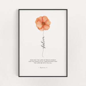 2 Tesalonicenses 3:16 Shalom Escritura Cristiana Arte de la pared Decoración imprimible, Que el Señor de la Paz Versículo Bíblico Descarga Digital, Regalo de Bautismo
