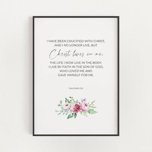 Gálatas 2:20 He sido crucificado con Cristo Pascua Biblia Verso Pared Arte Imprimible Descarga Instantánea, Impresión de Escritura Cristiana de Primavera