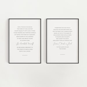 Philippians 2:8-11 Set of 2 Easter Bible Verse Printable Wall Art, Jesus Christ is Lord Scripture Typography Artwork, Modern Christian Art