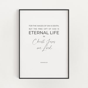 Romans 6:23 For the Wages of Sin is Death Modern Minimalist Christian Easter Scripture Bible Verse Printable Wall Art for Easter Decor