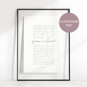 Ephesians 5:22-28 Personalized Scripture Printable, Wives and Husbands Custom Names Bible Verse Digital Download, Christian Wedding Gift,