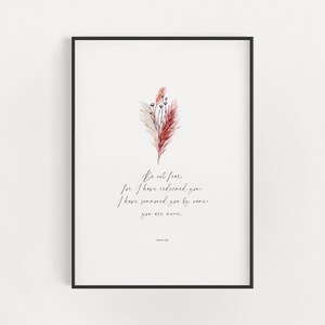 Isaías 43:1, Versículo bíblico imprimible, Decoración minimalista del hogar cristiano floral, Arte moderno de las Escrituras, Decoración del hogar cristiano, Escritura de la guardería