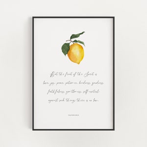 Bible Verse Wall Art, Fruit of the Spirit, Galatians 5:22-23, Bible Verse Printable, Lemon Christian Wall Art, Scripture Art, Love Joy Peace