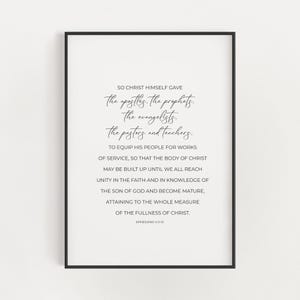 Ephesians 4:11-13 Printable Bible Verse Wall Art Decor, Pastor Appreciation Gift, Minimalist Typography Christian Scripture Digital Download