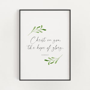 Colosenses 1:27 Cristo en ti la esperanza de gloria Escritura imprimible arte digital, acuarela verde cristiano pared arte impresión, regalo de bautismo