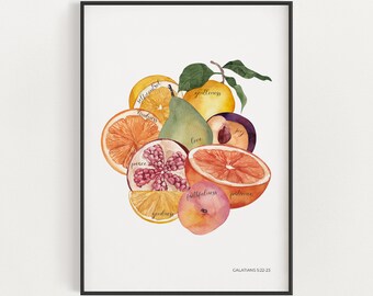Galatians 5:22-23 Fruit of the Spirit Printable Bible Verse Wall Art, Christian Kitchen Scripture Digital Download, Love Joy Peace Artwork