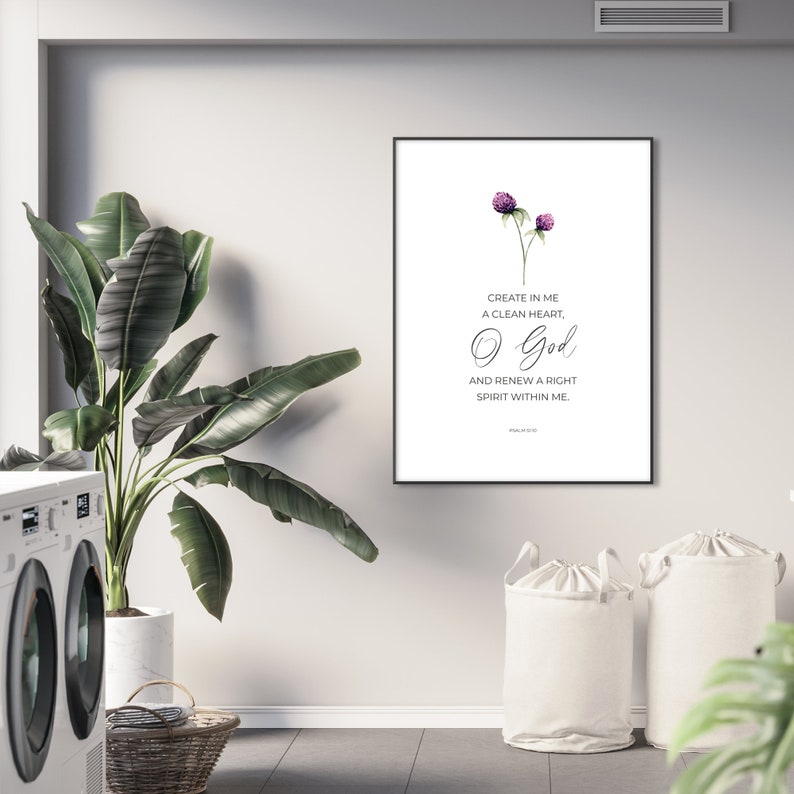 Clean My Room Scriptures Psalm 51:10 Create in Me a Clean Heart O God Christian Laundry Room ...