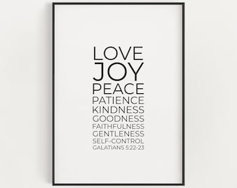 Fruit of the Spirit Bible Verse Downloadable Print, Galatians 5:22-23 Scripture Printable, Minimalist Christian Wall Art, Love Joy Peace