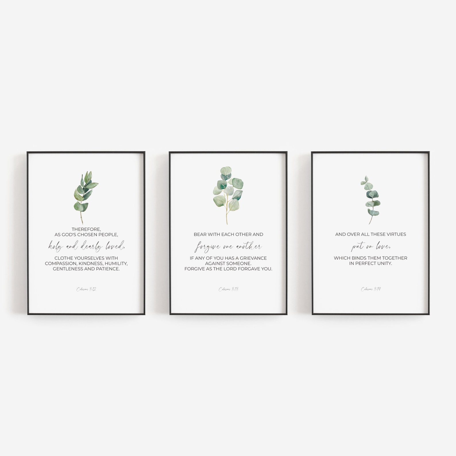Colossians 3:12-14, Set of 3 Minimalist Christian Wall Art, Bible Verse ...