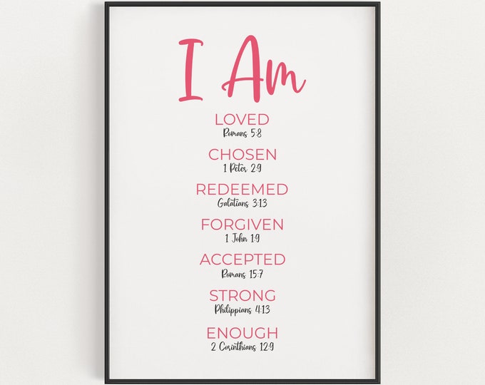 I Am Bible Verse Affirmations Printable Wall Art, Positive Christian ...