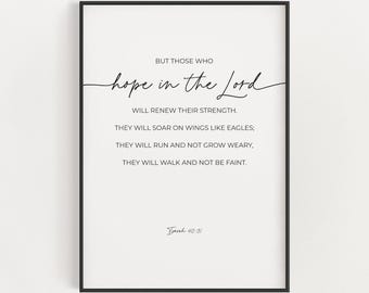 Isaiah 40:31 Printable Bible Verse Wall Art, Sore on Wings Like Eagles Quote Scripture Typography Artwork, Minimalist Christian Poster