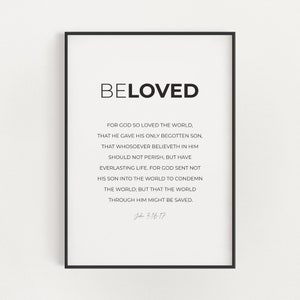 John 3:16-17 KJV Printable Bible Verse Wall Art, Minimalist For God so Loved the World Digital Artwork, Christian Easter Decoration