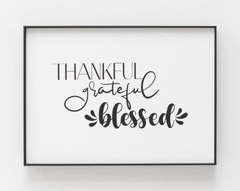 Thankful Grateful Blessed Printable Bible Verse Wall Art for Thanksgiving Decor, Minimalist Scripture Art, Modern Christian Typography Print